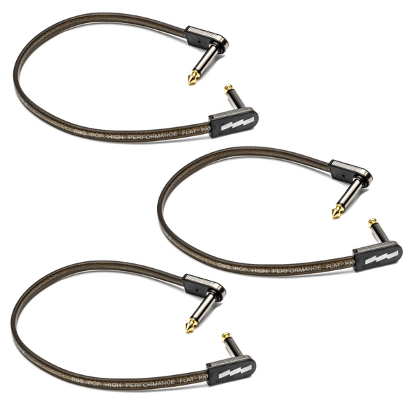 EBS PCF-HP-28 28cm (11.02") High Performance Black Gold Flat Patch Cable Angle-Angle-ThePedalGuy